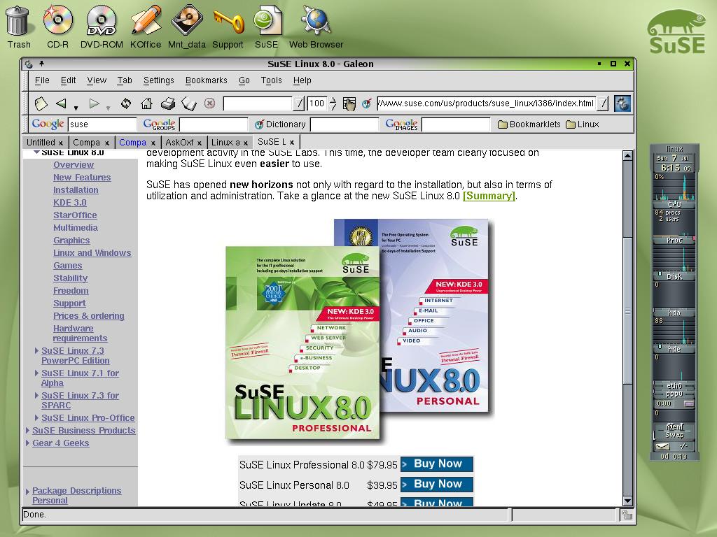 A SuSE Linux desktop from 2002