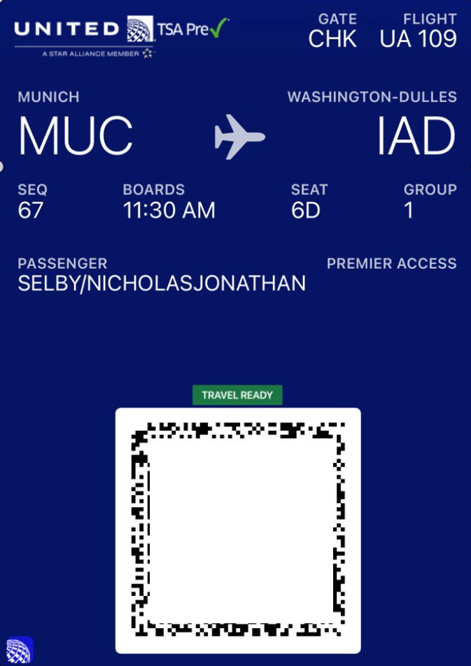 A United Airlines boarding pass